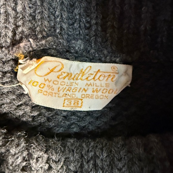 50s 60s Pendleton‎ Wool Sweater Turtleneck Gray Beige Size 38 - Picture 3 of 7